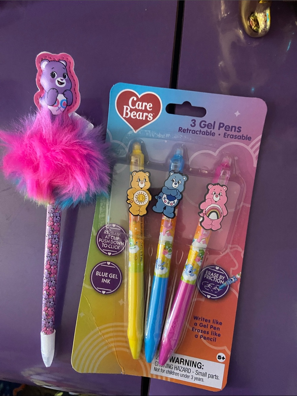 Care Bears Pink, Yellow & Blue Retractable Erasable Gel Pens - 3 Pack